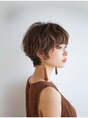 ミルクブラウン/ダークパープル/ナチュラルショート/夏/センター