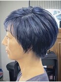 Wカラーディープネイビーショート