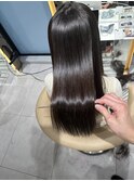 ★丸型逆三角ホワイトグレージュデジタルパーマチェリーブラウン