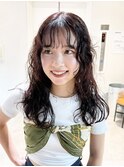 ミディアムデジタルパーマ前髪カットくびれヘア_ba528453