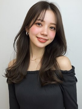 オリーブアッシュベージュ 韓国風 くびれレイヤー ロングヘア