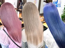 ハイトーンカラーなどブリーチをするお客様の髪の負担を考え、ダメージ最小限のケアブリーチを使用◎