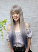 アニメ女優小顔ヘア♪透明感ホワイトグレージュ×青インナー♪