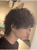 横浜西口サーフカールメンズカットセンターパートウルフパーマ