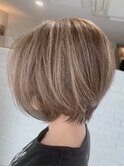 外国人風かきあげボブ透明感3Dハイライト白髪ぼかしうるツヤ髪