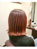ツヤ髪アプリコットオレンジブラウン暖色系カラー外ハネボブ