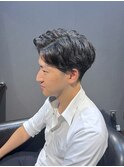 ビジネスツーブロック ナチュラルパーマ かきあげアップバング