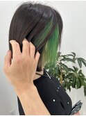 ボブ×インナーカラー（グリーン）