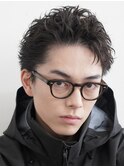 銀座シャドウニュアンスパーマツーブロックメンズセンターパート