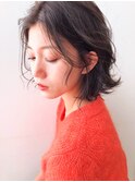 センターパート/アッシュブラウン/卵型/外ハネボブ[天王寺]