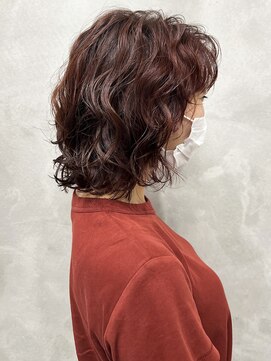 ウクラ バイ レシッド 池袋(uchla by rcid) ボブミディウェーブ夏カラーオレンジテラコッタチェリーブラウン