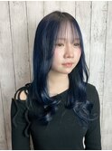 【レイヤー】【ロング】【韓国風】【ネイビーカラー】