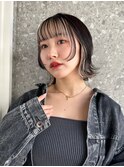 イヤリングカラー前髪インナーカラーピンクベージュバングカラー
