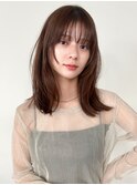 セミロング　顔周りカット　顔周りレイヤー　艶ブラウン　表参道