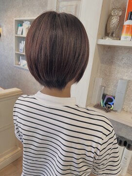 キャアリー(Caary) 福山美容室caary 丸みショートくびれひし形ピンクブラウン40代