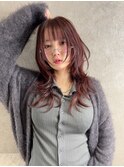 カシスピンクロングウルフハッシュカット