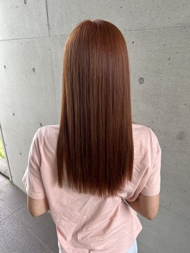 アチーブ ヘア デザイン(achieve hair design) ツヤ感抜群♪オレンジブラウン ストレートロング暖色系カラー