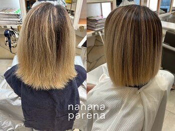ナナナ パレナ 宝塚店(nanana parena)の写真/当店独自のミネラルケアでエイジング毛にハリコシと艶を与え内側から輝く輝く理想の美髪を実現♪