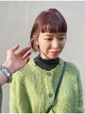 ピンクインナーカラーボブ　ベビーバング　切りっぱなしボブ