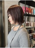 ハッシュボブ/顔周りレイヤー/暖色カラー