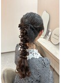 リボンがかわいい＊ロングあみおろしアレンジ/結婚式.お呼ばれ