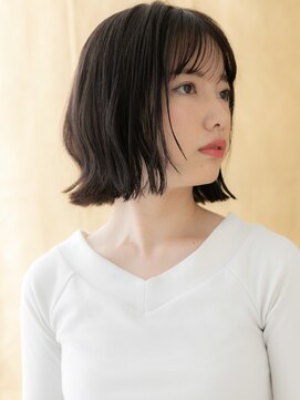 モッズヘア 越谷(mod's hair) 黒髪アッシュ切りっぱなしくびれミディアムボブX越谷30代40代