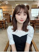 黒髪ボブルフネビージュワンレンくびレイヤーミディアムヘア