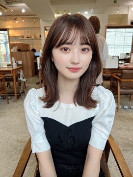 ガーデン 渋谷(GARDEN) 黒髪ボブルフネビージュワンレンくびレイヤーミディアムヘア