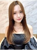 ラテグレージュ顔周りレイヤーボブ韓国巻き結べるレイヤーカット