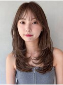 前髪ハイライトカラー愛されエアリーカールくせ毛風カール