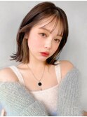 ★オリーブグレーセミディサイドバング小顔黒髪外ハネボブ美髪