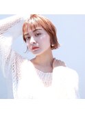 テラコッタオレンジ×【韓国ヘア】切りっぱなし外ハネ