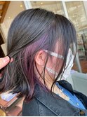 バイカラー/インナーカラー/ディープパープル/ボブ/外ハネ