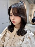 ◯シアーカラーセミディカール姫カットセンターパートくびれ巻き