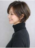 ショートカット ダークブラウン 白髪ぼかし 顔周りカット