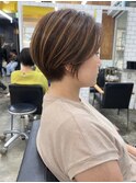 【c18】髪質改善ショートボブハイライト白髪ぼかしヘアセット