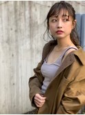 大人かわいい前髪セシルカットココアブラウンフリンジウェーブ