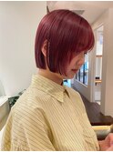 ぷつっとボブ　コンパクトボブ　チェリーレッド　ワインレッド