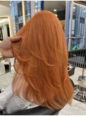 オレンジカラー/レイヤーカット/髪質改善/派手髪/韓国風