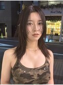 くびれレイヤー/オリーブベージュ/顔周り/シースルー/渋谷