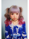 もこシルバー毛先ピンク