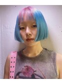 ボブ　オン眉　ケアブリーチ　デザインカラー