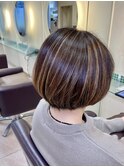 大人丸みボブハイライトスタイル 30代40代50代60代 土浦