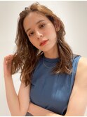 大人小顔艶髪ひし形くびれヘアアプリコットオレンジハイライト