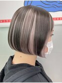 【デザインカラー】綺麗なラインのボブ×高めインナーカラー