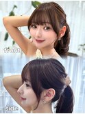 韓国風おくれ毛ポニーテール/レイヤー/ぱっつん前髪