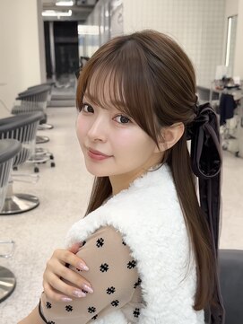 ジュイル シブヤ(JEWIL SHIBUYA) 韓国風モテヘア×シースルーバング×リボンアレンジ【ブリーチ