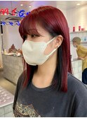 ダブルカラーレッドベージュカラーケアブリーチ韓国ヘア渋谷原宿