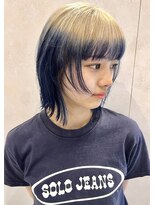 ディーン 名駅店(DEAN)&nbsp;ウルフ レイヤー ブリーチ ハイトーン ブルー ルーツカラー