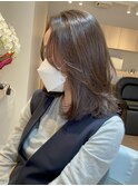 ミディアム/ベージュ/かきあげ前髪